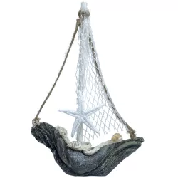 Polyresin hajó tengeri csillaggal, 12x18 cm
