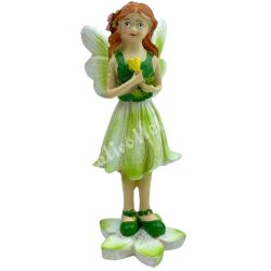 Polyresin tündér virággal, zöld, 5x12,5 cm