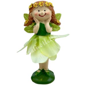 Polyresin tündér fodros szoknyában, zöld, 7,5x12,5 cm