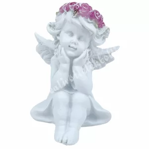 Polyresin angyal, virágkoszorúval, 5x6 cm