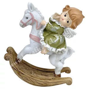 Polyresin angyal hintalóval, zöld, 8,5x10,5 cm