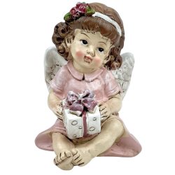 Polyresin angyal, ajándékkal, 5,5x7,5 cm