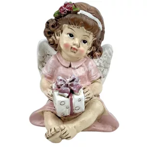 Polyresin angyal, ajándékkal, 5,5x7,5 cm