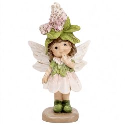 Polyresin tündér virággal, rózsaszín, 5x9 cm