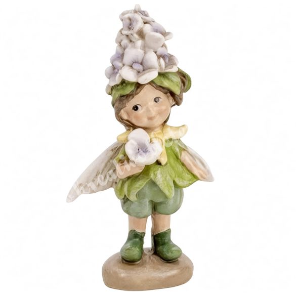 Polyresin tündér virággal, lila, 5x9 cm