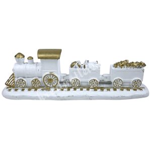 Polyresin vonat, fehér-arany, 15x4,5 cm