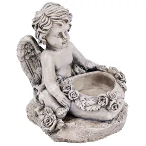 Polyresin mécsestartó angyal, szürke, 10,5x11,5 cm