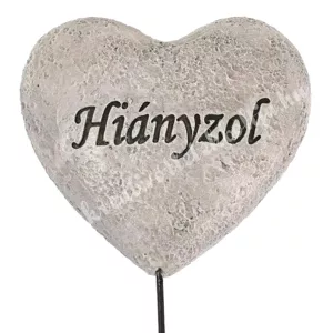 Beszúrós polyresin szív, Hiányzol, szürke, 6,5x6 cm