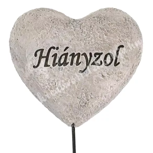 Beszúrós polyresin szív, Hiányzol, szürke, 6,5x6 cm