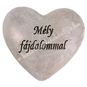 Beszúrós polyresin szív, Mély fájdalommal, szürke, 6,5x6 cm