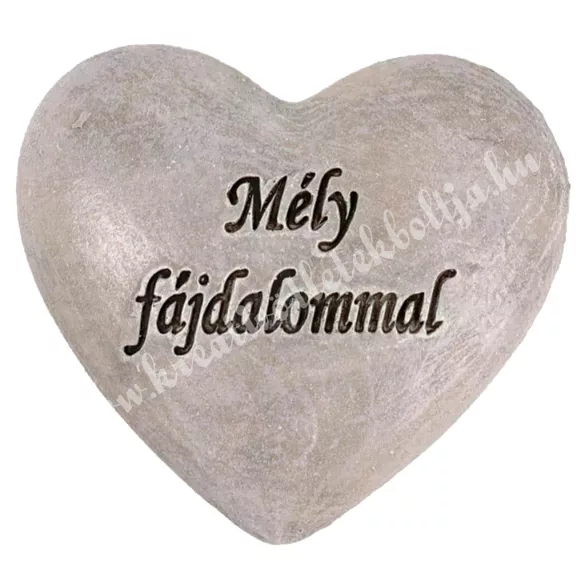Beszúrós polyresin szív, Mély fájdalommal, szürke, 6,5x6 cm