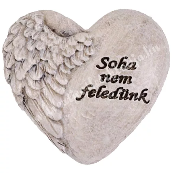 Polyresin szív, Soha nem feledünk, szürke, 6,5x6 cm
