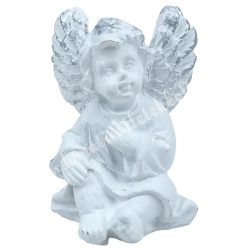 Polyresin angyal, ülő, fehér-ezüst, 3x4 cm