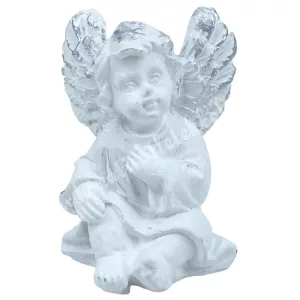 Polyresin angyal, ülő, fehér-ezüst, 3x4 cm
