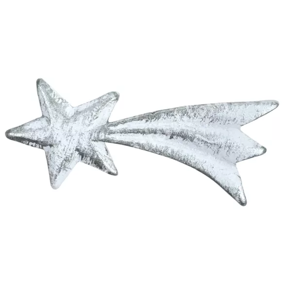 Ragasztható polyresin hullócsillag, fehér-ezüst, 4,5x2 cm