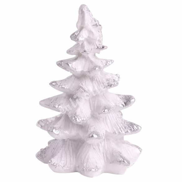 Polyresin fenyőfa, fehér-ezüst, 5,5x7,5 cm