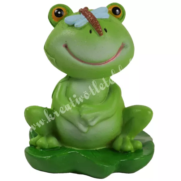 Polyresin béka szitakötővel, 5x6 cm