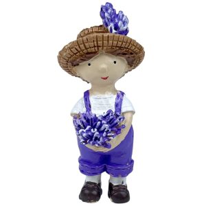 Polyresin kisfiú levendulacsokorral, 3,5x7,5 cm