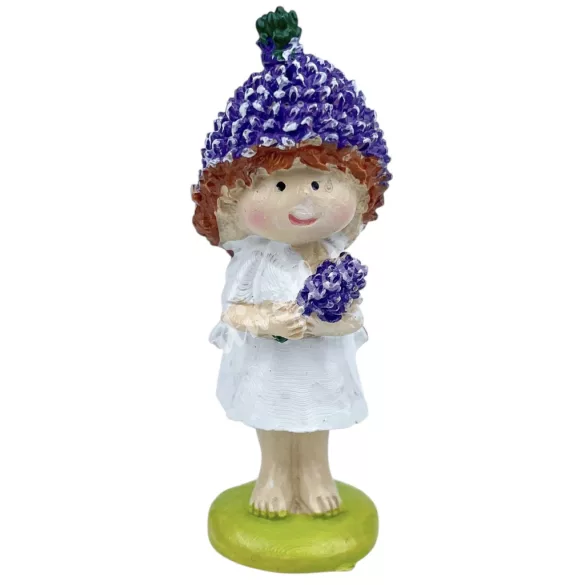 Polyresin kislány levendula sapkában, 2x6 cm