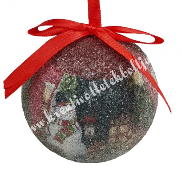 Karácsonyfa gömb, cukros, hóemberes, bordó, 7 cm
