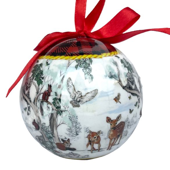 Karácsonyfa gömb, fényes, erdei állatok, 7 cm