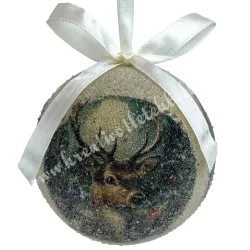 Karácsonyfa gömb, cukros, szarvas, 7 cm
