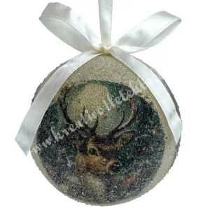 Karácsonyfa gömb, cukros, szarvas, 7 cm