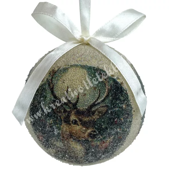 Karácsonyfa gömb, cukros, szarvas, 7 cm