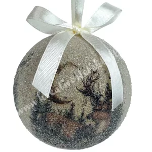 Karácsonyfa gömb, cukros, szarvas, 7 cm