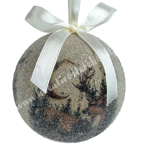 Karácsonyfa gömb, cukros, szarvas, 7 cm