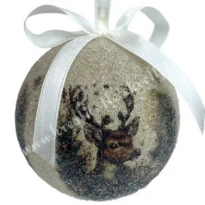 Karácsonyfa gömb, cukros, szarvas, 7 cm