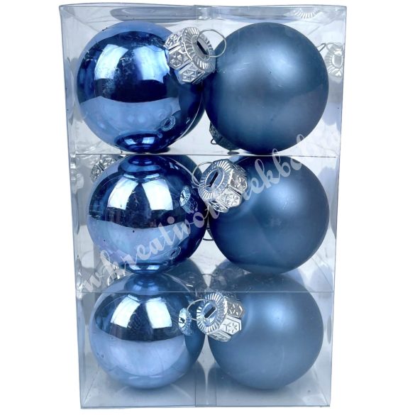 Üveggömb, kék, matt/fényes, 4 cm, 12 db/doboz