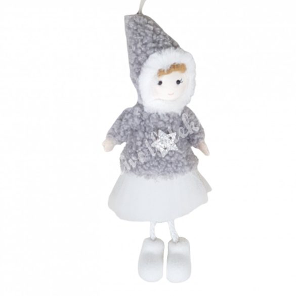 Akasztós textil kislány, tüll szoknyában, szürke,  8x20 cm