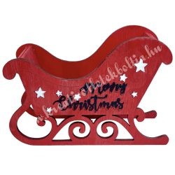 Fa szánkó Merry Christmas felirattal, piros, 11x7,5 cm