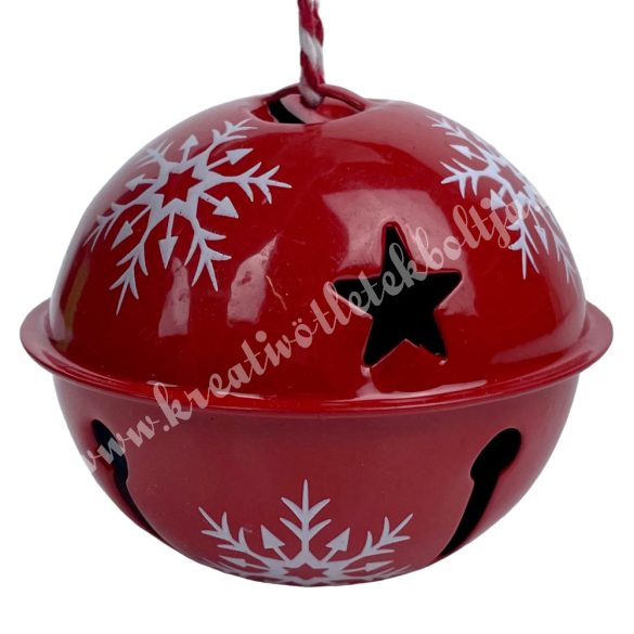 Bohóccsengő, piros-fehér, hópehellyel, 5,5x5 cm