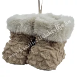 Akasztós textil csizmapár, barna, 11x8 cm