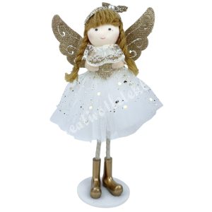 Textil angyal szívvel, fehér-arany, 9x17 cm