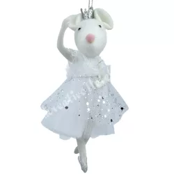   Akasztós textil egér szoknyában, fehér-ezüst, 7,5x17,5 cm