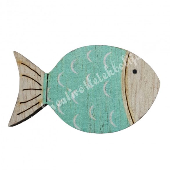 Ragasztható fa hal, türkizzöld, 4,5x2,6 cm