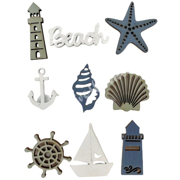 Ragasztható tengeri figurák, Beach felirattal, 9 darab/csomag