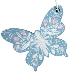 Akasztós fa pillangó, kék, 6x4,5 cm