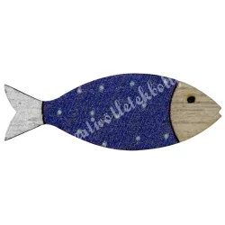 Ragasztható fa hal, sötétkék, pöttyös, 4x1,7 cm