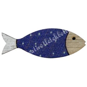 Ragasztható fa hal, sötétkék, pöttyös, 4x1,7 cm