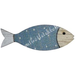 Ragasztható fa hal, világoskék, pöttyös, 4x1,7 cm