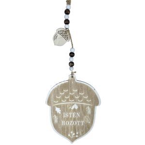 Akasztós fa makk, Isten hozott felirattal, 11x28 cm