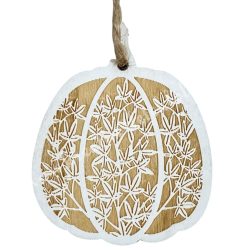 Akasztós fa tök, vintage fehér, 4,7x6 cm