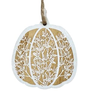 Akasztós fa tök, vintage fehér, 4,7x6 cm