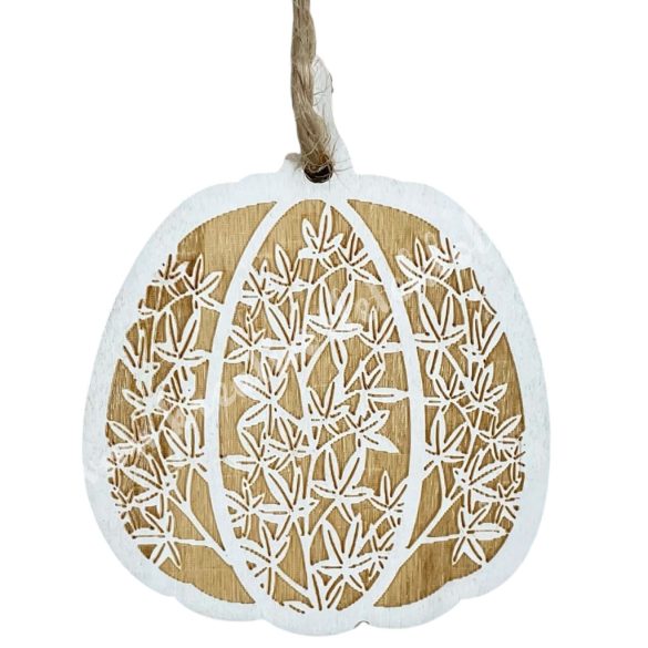 Akasztós fa tök, vintage fehér, 4,7x6 cm