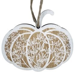 Akasztós fa tök, vintage fehér, 6x5 cm