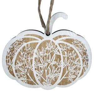 Akasztós fa tök, vintage fehér, 6x5 cm